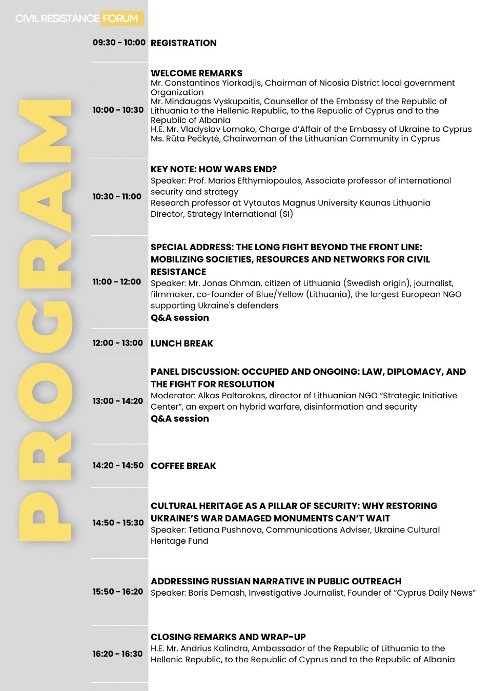 Civil Resistance Forum 2026 programme, Nicosia, 23 October 2026